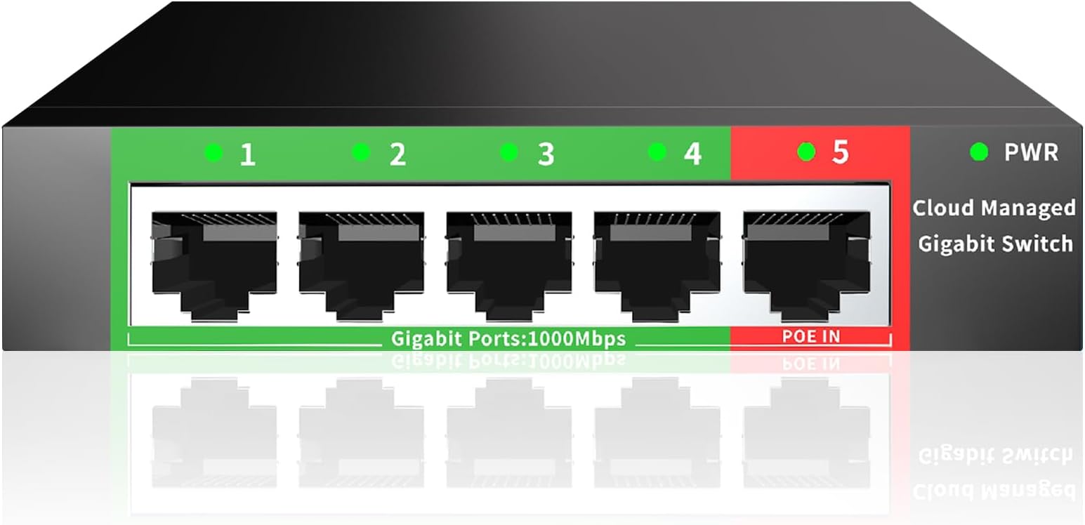 5-Port Gigabit Ethernet Switch | Smart Managed with VLAN/QoS | Plug & Play Desktop/Wall-Mount Network Hub w/ PoE in Design | Sturdy Metal & Energy-Efficient(Includes Power Adapter)
