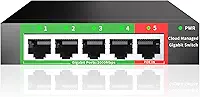 STEAMEMO Switch Gigabit Ethernet de 5 Portas | Gerenciamento Inteligente com Vlan/Qos | Hub de Rede Plug & Play para Mesa/Parede com Poe | Design Robusto Em Metal e Eficiente Em Termos de Energia