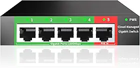 STEAMEMO Switch Gigabit Ethernet de 5 Portas | Gerenciamento Inteligente com Vlan/Qos | Hub de Rede Plug & Play para Mesa/Parede com Poe | Design Robusto Em Metal e Eficiente Em Termos de Energia