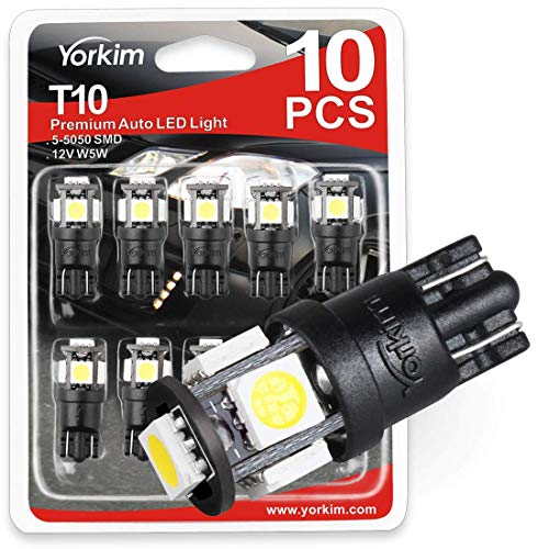 Yorkim T10 LED Bulbs 6500K White Non Polarity, 6th Gen, Pack of 10, Aluminum,