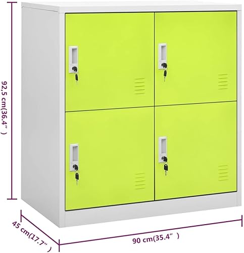 Vista 23 de Armario de acero para oficina, armario organizador de escuela en casa, armario de almacenamiento de metal con 4 puertas y llaves, borde fino, Gris