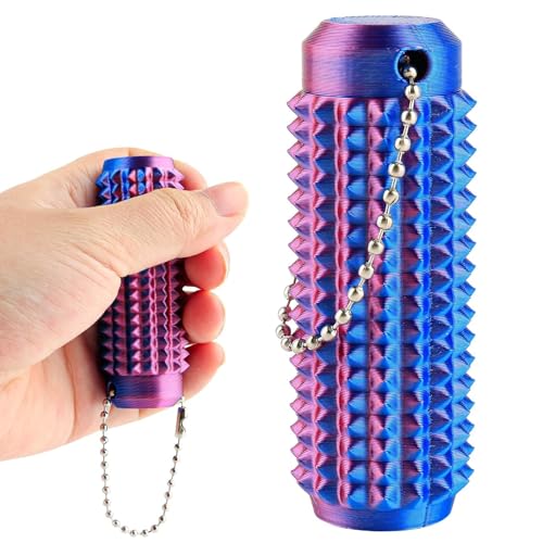 Spiky Grippie Stim Keychain - Color Changing Fidget Roller Keychain for Anxiety & Focus Silent Stimming Sensory Toy for Adults Teens - Stress Relief Gift for Friends & Coworkers