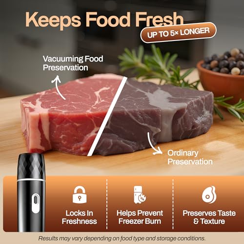 Image of Compact Vacuum Sealer for Food - Powerful Handheld Vacuum Sealer with 30 BPA-Free Reusable Bags and 5 Clips, Rechargeable Cordless Sealer with Detachable Moisture Tank for Meal Prep, Freezer & Travel