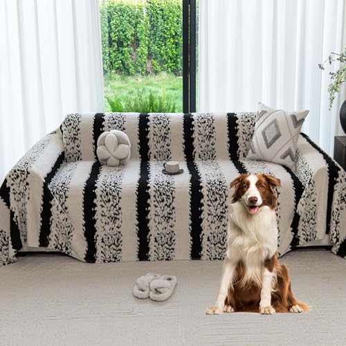 Yajue Sherpa Fleece Couch Cover for 3 Cushion Sofa, Black, 71