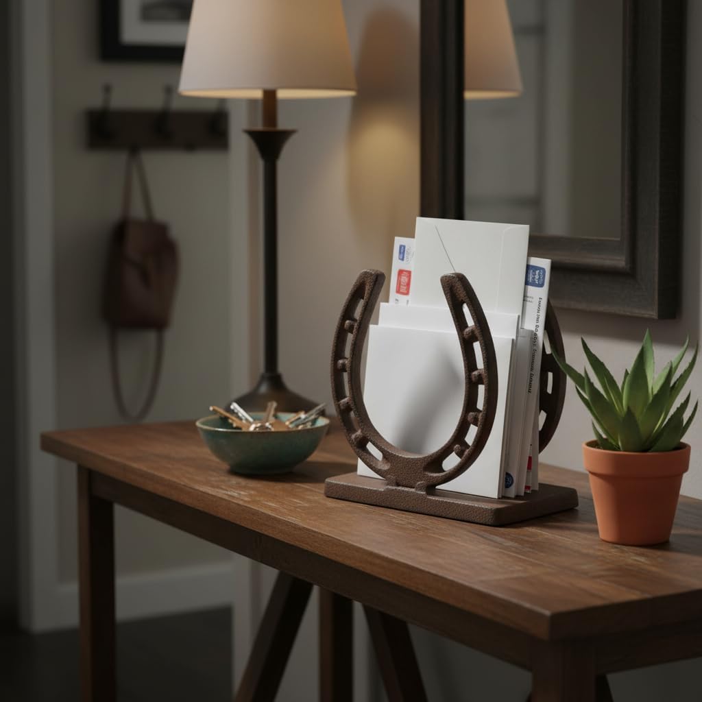 Comfy Hour Heavy Duty Cast Iron Horseshoe Napkin Holder, Rustic Farmhouse Napkin Dispenser for Table, Weighted Western Decor for Kitchen Countertop, Outdoor Picnic & BBQ, Antique Brown