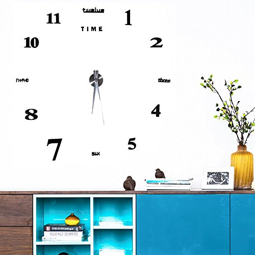 EBTOOLS DIY Wall Clock, 3D DIY Wall Clock Decor Sticker Mirror Frameless Large DIY Wall Clock Kit for Home Office Decor Watch Decorations (Black)