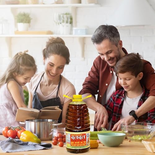 Image of BULBUL Kacchi Ghani Cold Pressed Mustard Oil 5 Litre | Wood Pressed Kolhu Chekku Sarso Tel | Pure & Unrefined Black Mustard Oil | High Aroma & Pungency | No Chemicals | For Cooking, Pickles & Massage