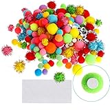 Richness Assorted Pom Poms Assorted Pompoms for Craft Making with Wiggle Googly Eyes Multiple Colors & Sizes, DIY Creative Decorations Pack of 220pcs