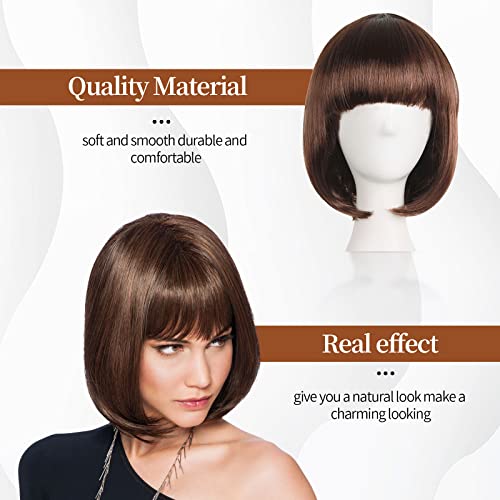 Brown Bob Wig with Synthetic Hair Bangs, Short Straight Style for Cosplay Daily Party, and Carnival - Image 4