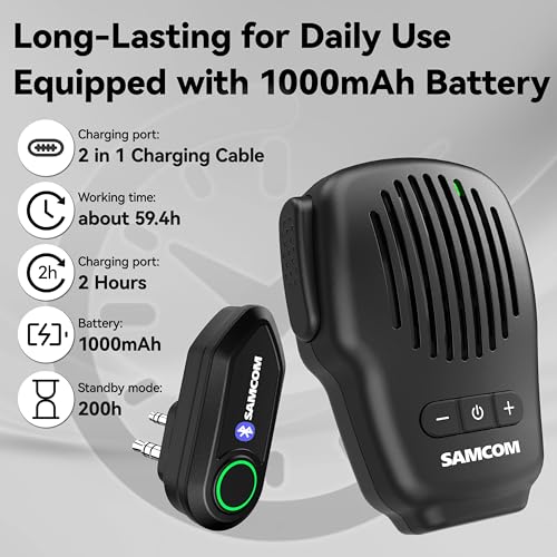 Image of SAMCOM Wireless PTT Microphone Bluetooth Speaker Mic for Walkie Talkie