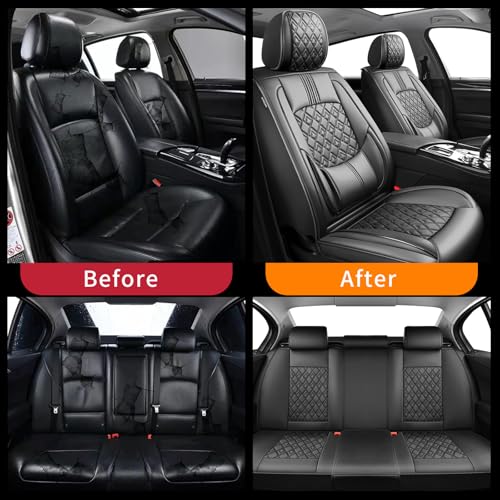 Image of Fit Forester Car Seat Covers for Subaru Forester 2007-2024 2025 2026 - Upgraded Premium Waterproof & Breathable Leather, Airbag Compatible, All-Weather Seat Cushion Protector (Full Set, Black)