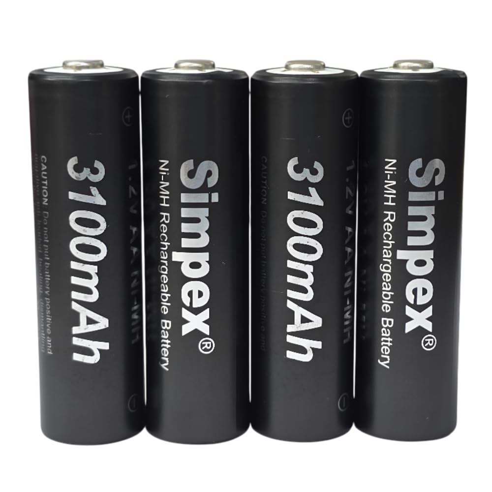 Simpex 3100mAh High Power Ni-MH AA Ready to Use Rechargeable Battery with Quick Charging and Low Self Discharge, Can Charge Upto 1000 Times Pack 4 (Black)-image-35