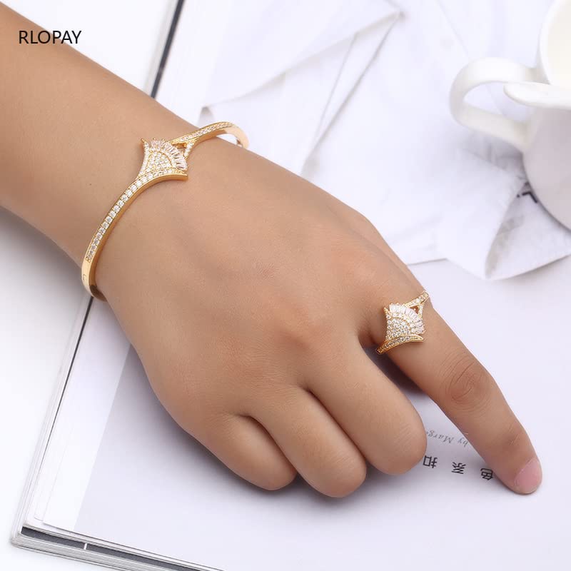 Braccialetto Braccialetti in Metallo dal Design Classico a ventaglio in bracciali da Sposa di Lusso Dorato con Anelli Braccialetti con Polsini in Pietra Piena