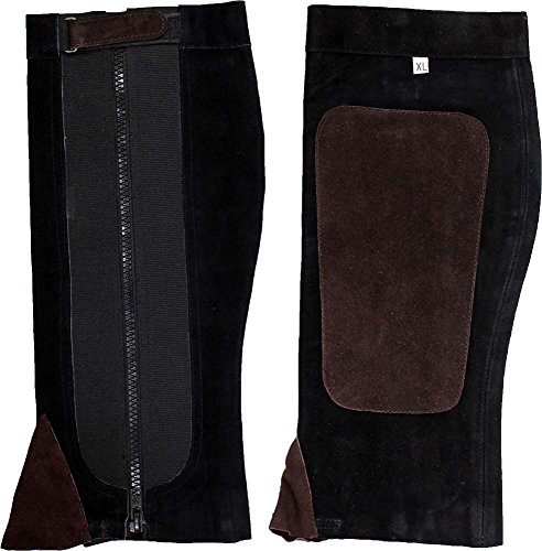KNIGHT GUARD Over-the-Boot Half Chaps for Horseback Riding | Size Extra Large (XL) | Two-Tone Genuine Leather | Customized Fit with Adjustable Strap | 18