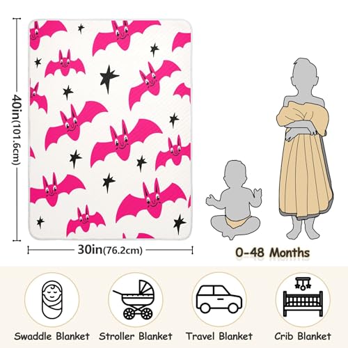 Burbuja Pink Bats Baby Blanket for Boys Girls, Nursery Soft Warm Swaddling Receiving Baby Blankets, 30x40 in Toddler Blanket3