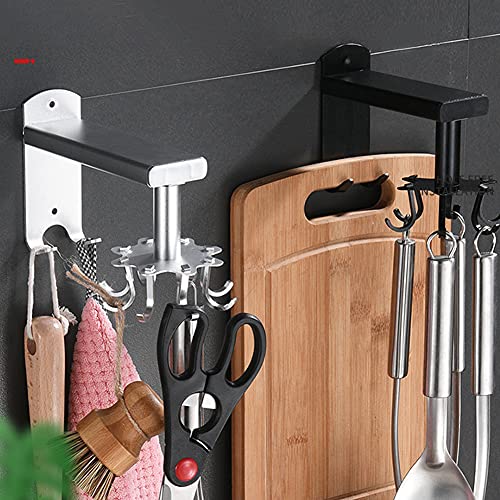 Wandgemonteerde Swivel Utensils Hanger, Ruimtebesparende Keukenrek Wandorganizer met 6/8 Verwijderbare Haken & 2… - Image 6