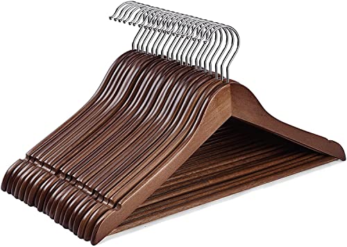 Image of HOLLIO Wooden Hanger Premium Wood with 360 Swivel Hook and Precisely Cut Notches for Dress Clothes, Coats, Jackets, Pants, Shirts, Skirts Hanger (Walnut Hanger, 6)