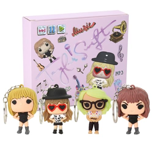 HASTHIP® Silicone Taylor Keychain Set of 4 Pieces Cute Cartoon Music Star Collectible Accessories for Girls Women Fans Gifts Compatible with Backpack Birthday Christmas