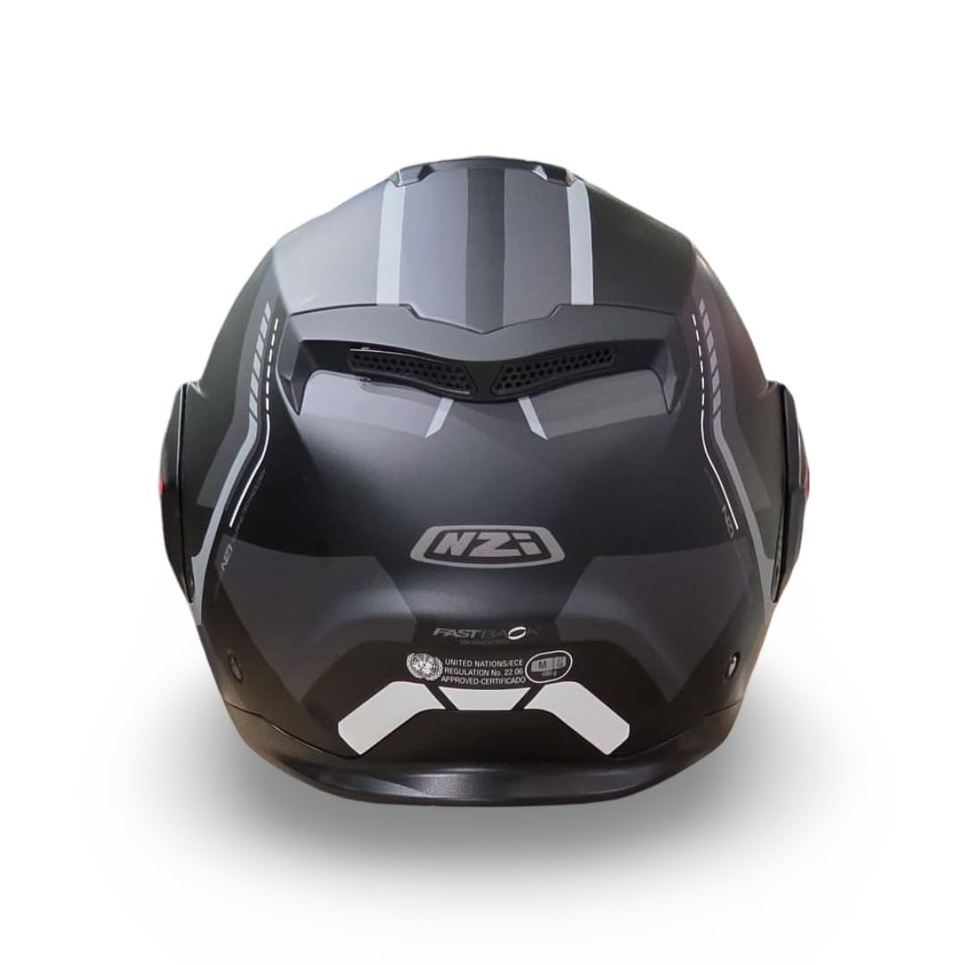 NZI Casco Modular NZI Fastback Shadow Duo 180º Negro Mate Gris Abatible con Visor Solar - Unisex Hombre y Mujer - Homologado P/J ECE 22.06 Talla M