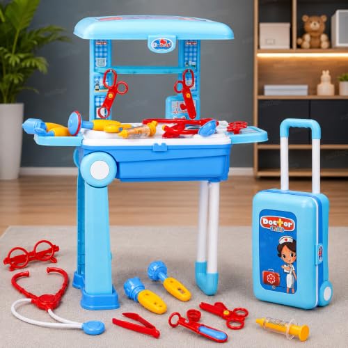 Image of Zest 4 Toyz Doctor Set for Kids Girls with Foldable Suitcase Doctor Playset Doctor Kit Toy for Kids Toys Pretend Play Toys Birthday Gifts for Girls & Boys 3+ (Blue)