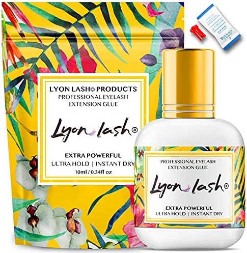 Extra Powerful 10 ml Eyelash Extension Glue - Lyon Lash Performance Glue | 1-2 Sec Dry Time | 6-8 Weeks Retention | Black Adhesive Supplies for Professional Use