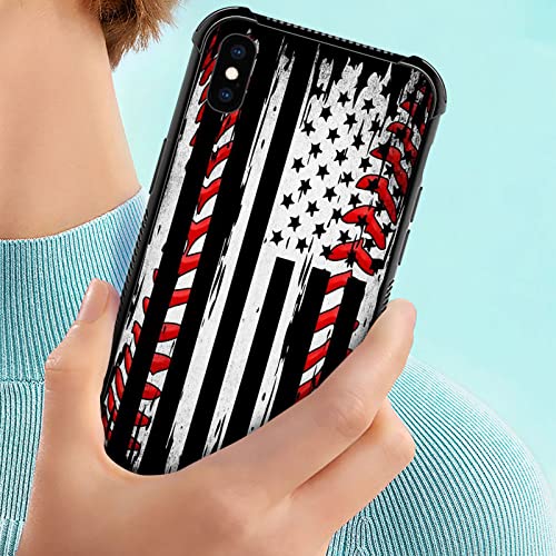 Yesad Compatible With Iphone Xr Case,Baseball American Flag Soft Tpu Bumper Shockproof Tempered Glass Back Cover Case For Apple Iphone Xr #TOP5