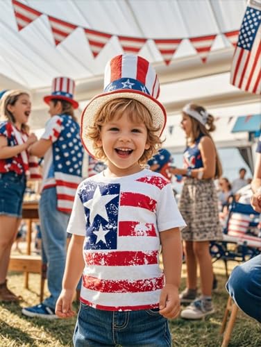 Little Boys 4th of July T-Shirt American Flag Tees Kids Toddler Short Sleeve Tee Shirts 2-8 Years2