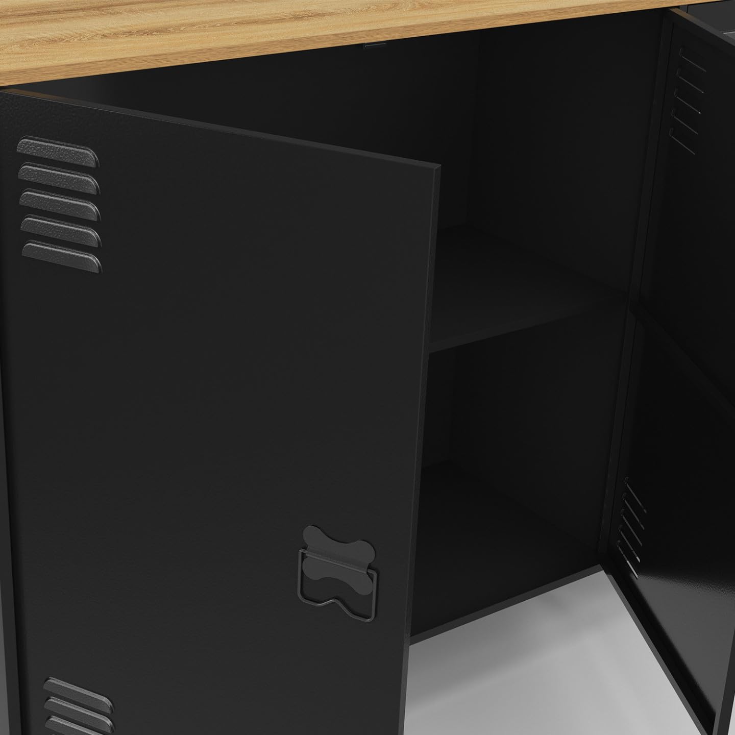 IDMarket - Buffet 160 cm Ester métal Noir Plateau Bois, Design Industriel | Avec 4 portes
