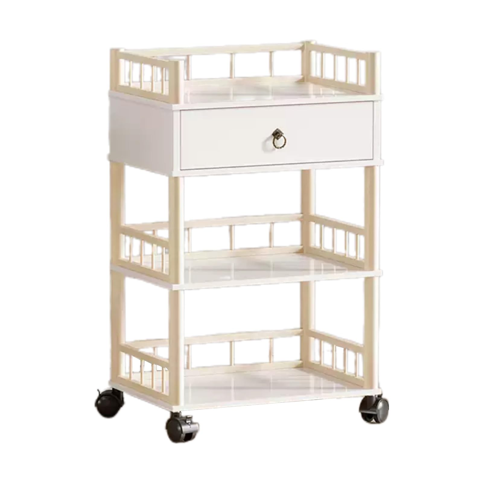 Barbershop Tool Trolley Shelf with Workbench Hairdressing and Beauty Rolling Trolley with Drawer,Three-layer Shelf Layered Storage,Convenient Universal Pulley,Suitable for Salon Spa Tattoo(White,60x30