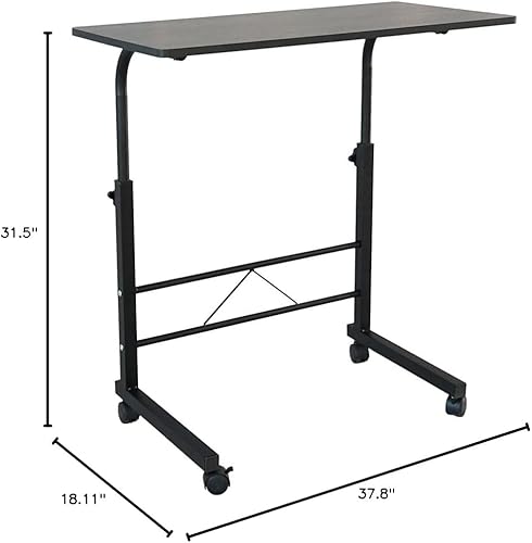 Miniatura 3 de HomVent Bandeja de TV ajustable para sofá, mesa lateral con ruedas, mesa portátil en forma de C, mesa de mesa móvil de madera para computadora