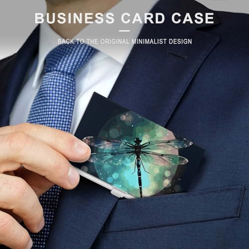 Slim Business Card Case for Men & Women, Pocket Metal Case, Galaxy Animal Dragonfly Professional Aluminum Alloy Business Card Holders, Stylish Purse Name Cards Holder, Buckle Style Shut3
