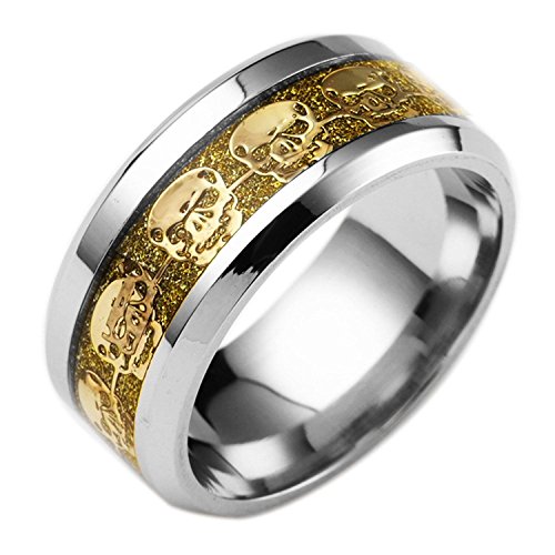 WWorMM Silver Gold Stainless Titanium Steel Ring with Carbon Fiber And Skull Design Wedding Band For Mens Ring