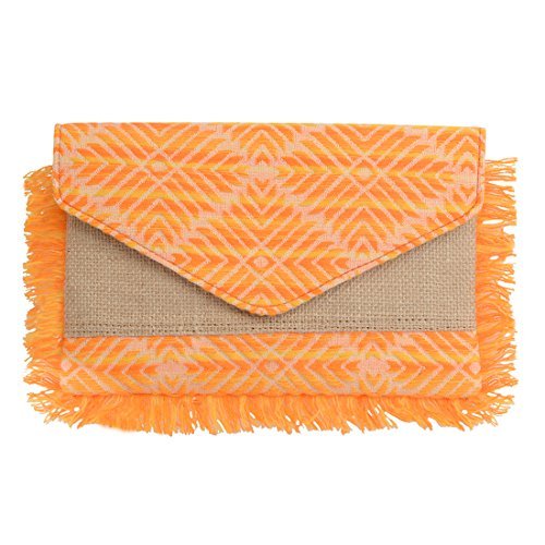 STRIPES® essentials Beautiful Designer Orange and Yellow Jute fabric Clutch Bag Womens (Orange) (B079VHLTNC) Amazon Price History, Amazon Price Tracker