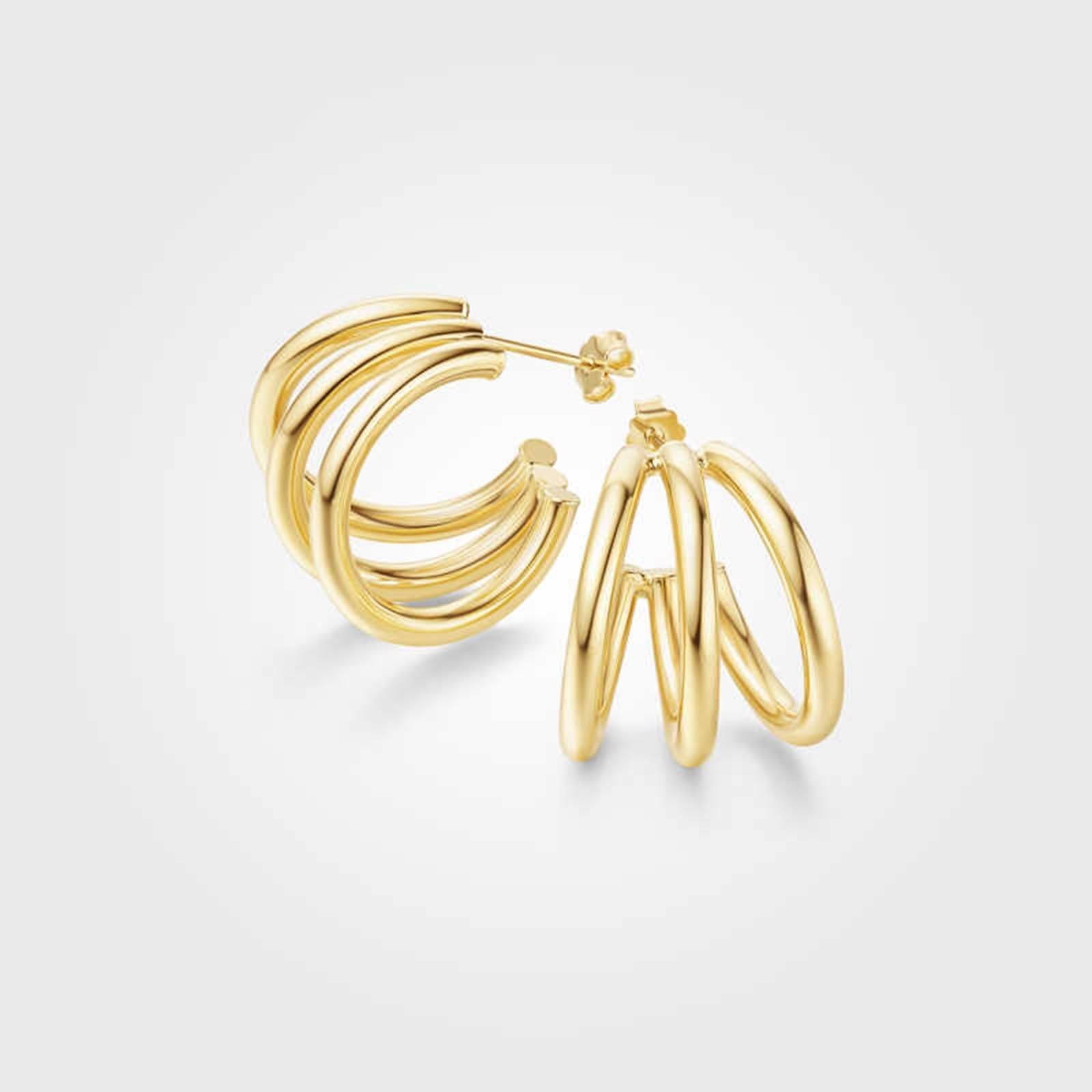 KnSam Kolczyki damskie Creole Hoop Gold Au750 18-karatowe prawdziwe kolczyki, kolczyki damskie w stylu vintage, 3 pierścionki, kolczyki damskie, 18-karatowe żółte złoto