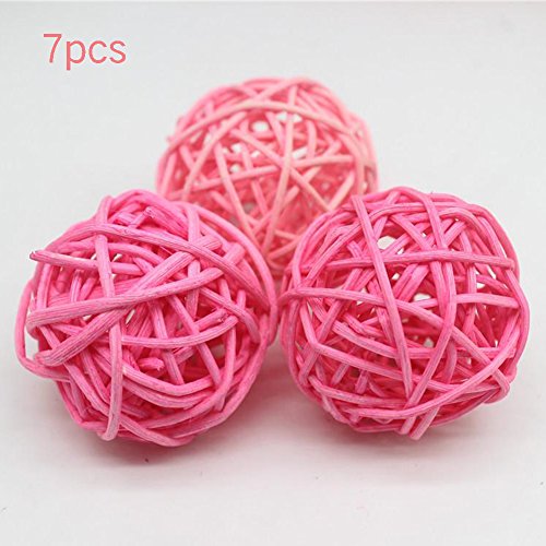SDYDAY - Juego de 7 bolas de mimbre de colores para decorar el hogar, boda, Navidad, fiesta, decoración para colgar, Rosa, Tamaño libre