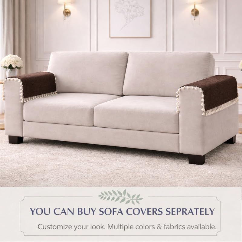 Image of STITCHNEST Jute Sofa Arm Cover with Tassels | Elegant Textured Hand Rest Protector | Durable & Long-Lasting | 18 x 22 Inches