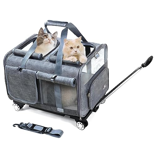 BEAUTYMONKEY.K Katzen Transporttasche Katze Groß für 2 Katzen mit Rollen, Katzentransportbox für 2 Katzen mit Rollen，Katzen Trolley für Zwei Katzen