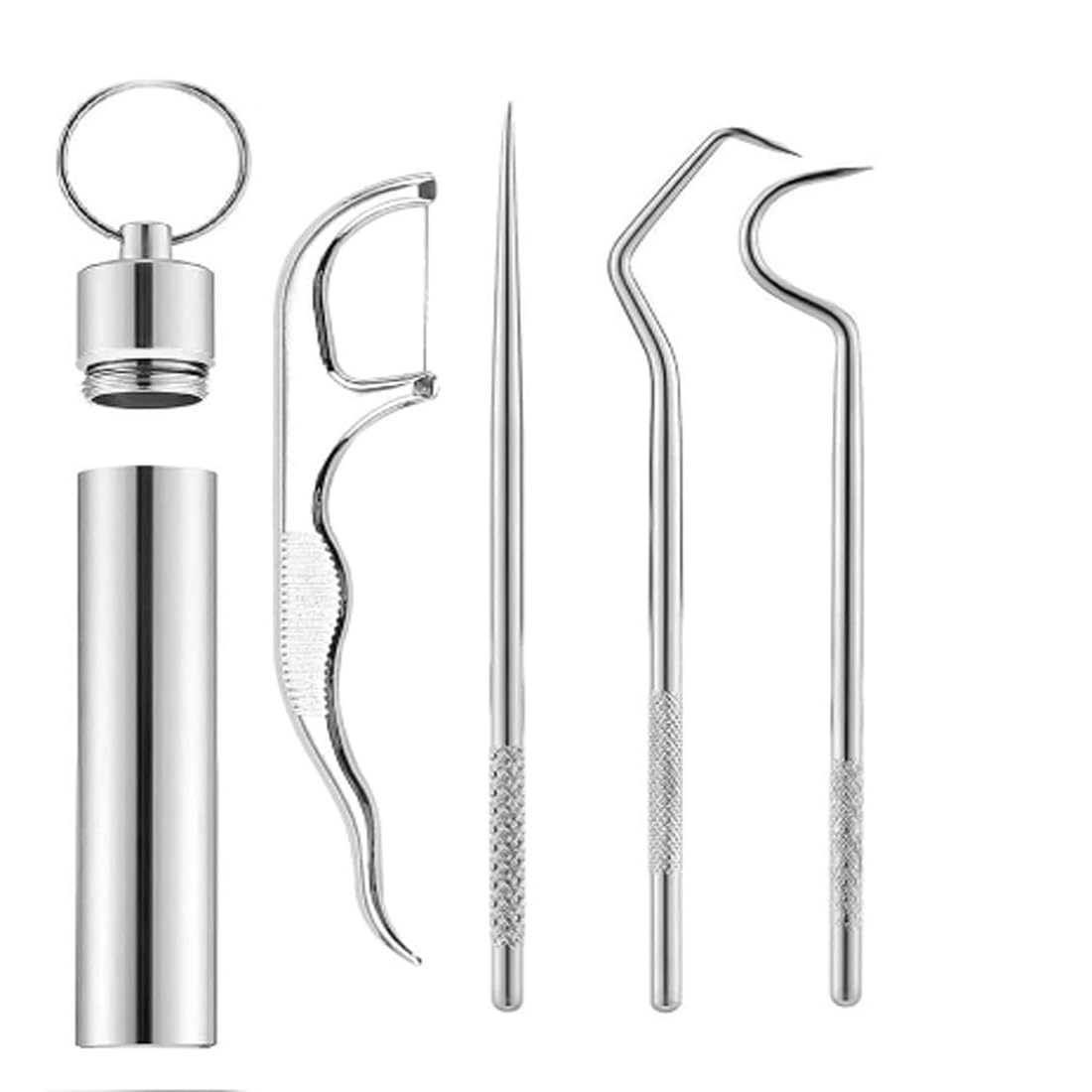 Fayby 4-in-1 Teeth Braces Cleaner Tools Kit | Dental Floss Toothpicks Set | Dental Tools Reusable Toothpicks Teeth Braces Cleaning Tools Kit for Outdoor Camping Traveling (Steel)-image-21