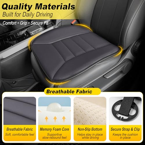 Image of kingphenix 3-Piece Car Seat Cushion Set, 1.2inch Memory Foam Comfort, 2 Front Automotive Seat Cushions + Rear Bench Cushion, Non-Slip Bottom, Fits Sedan SUV Truck Van, Car & Office Chair, Dark Grey