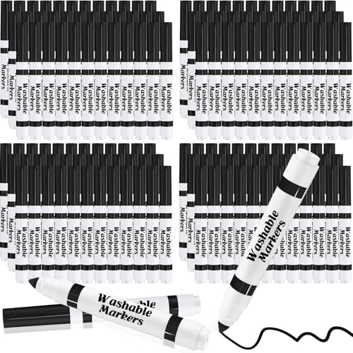 Janlaugh 144 Pcs Black Washable Markers Bulk Broad Line Markers Set Classic Broad Tip Washable Drawing Pens for Kids, Teachers, Students, Party Favors, School Supplies, Donations