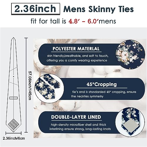 Image of Mantieqingway Floral Ties for Men Skinny Cotton Tie Flower Necktie