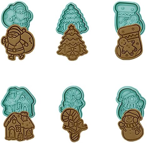 Christmas 3D Cookie Cutters With Plunger Stamps Set, 6 Pcs Cartoon Pressable Biscuit Cutters Shape For Treats DIY Baking Cookie Supplies