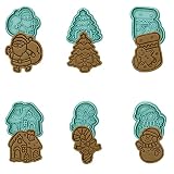 Christmas 3D Cookie Cutters With Plunger Stamps Set, 6 Pcs Cartoon Pressable Biscuit Cutters Shape F