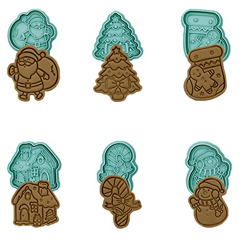 Christmas 3D Cookie Cutters With Plunger Stamps Set, 6 Pcs Cartoon Pressable Biscuit Cutters Shape For Treats Diy Baking Cookie Supplies #TOP2