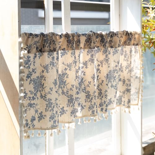 Visillo semitransparente de 90 x 140 cm KnSam, cortina bohemia beige y azul 5