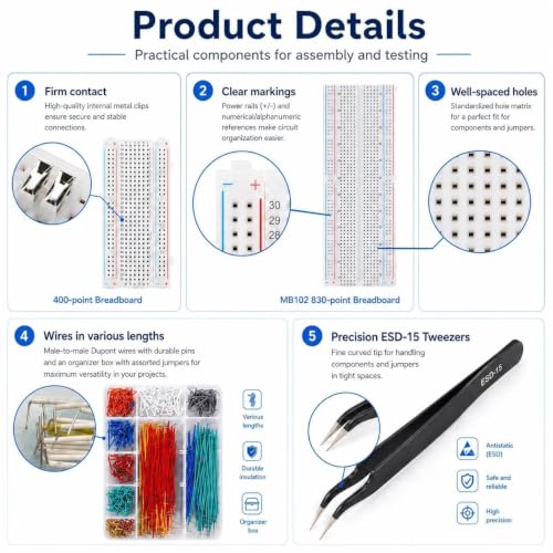 4 Breadboard Kit 970 Jumper Wires with Tweezers for Electronics Projects - Image 4