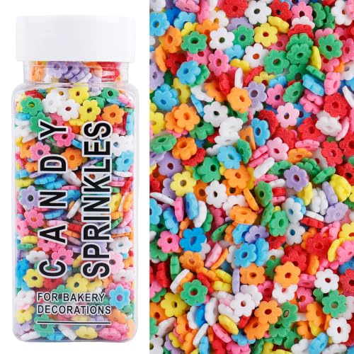 Image of Rainbow Flower Sprinkles, Edible Petals Confetti for Cake Decorating | Rainbow Sprinkles Mix for Baking Topping, Cupcakes, Cookies, Ice Cream, Spring Birthday Party Easter Holiday Supplies