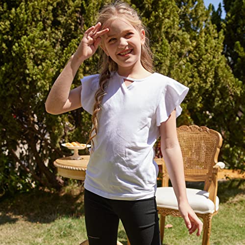 Greatchy Kids Short Sleeve Tees Girls Basic Ruffle Sleeve Tops Blouse Solid Color Tee White #TOP1