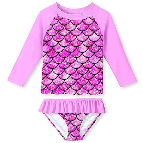 Image of Lovekider Little Girls Swimsuits 2 Pieces Swimwears Rash Guard Set Long Sleeve UPF50+ Bathing Suit for Beach 2-8T
