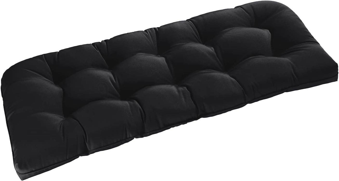 downluxe Outdoor Bench Cushion for Patio Furniture, Waterproof Tufted Overstuffed Porch Swing Cushions, Thick Outdoor Loveseat Cushions, 44" X 19" X 5", Black, Set of 1 Black 44x19x5 Inch